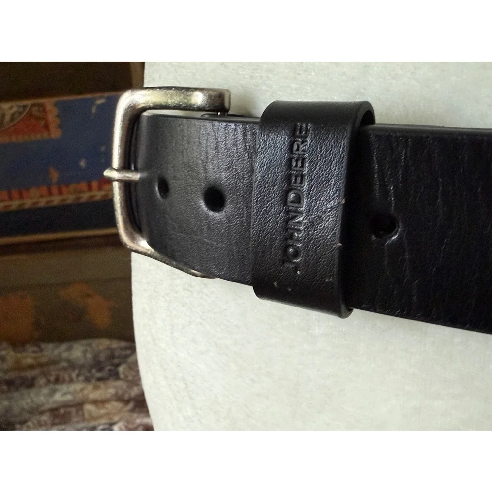 John Deere Black Genuine Leather Belt Embossed Logo Size 32